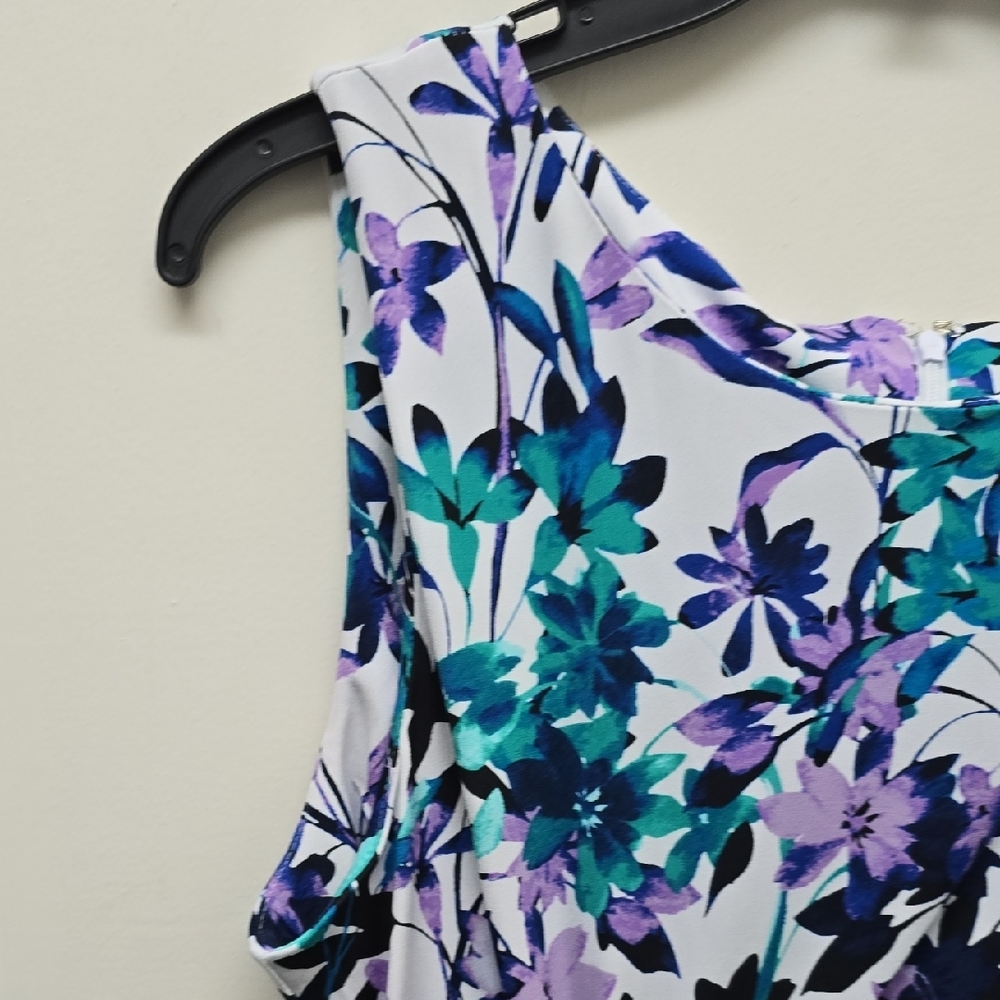 CHAPS Elegant Floral Twist Midi Dress - Teal and Purple - Size 14 - Picture 2 of 8